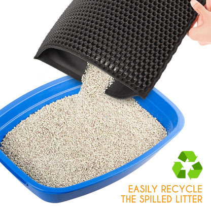 Cat Litter Mat - Double Layer Waterproof Trapper Mat, Non-Slip Design, 24 x 15 Inches, Black