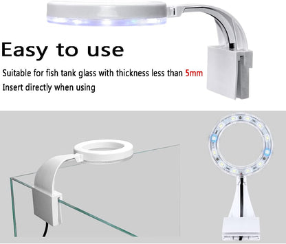 5W Mini Fish Tank Light White Clip-On Aquarium Lights for Small Betta Fish Tank,Round Light Aquatic Plant Lighting (White Body + Blue LED Light) Suitable for Small Fish Tanks