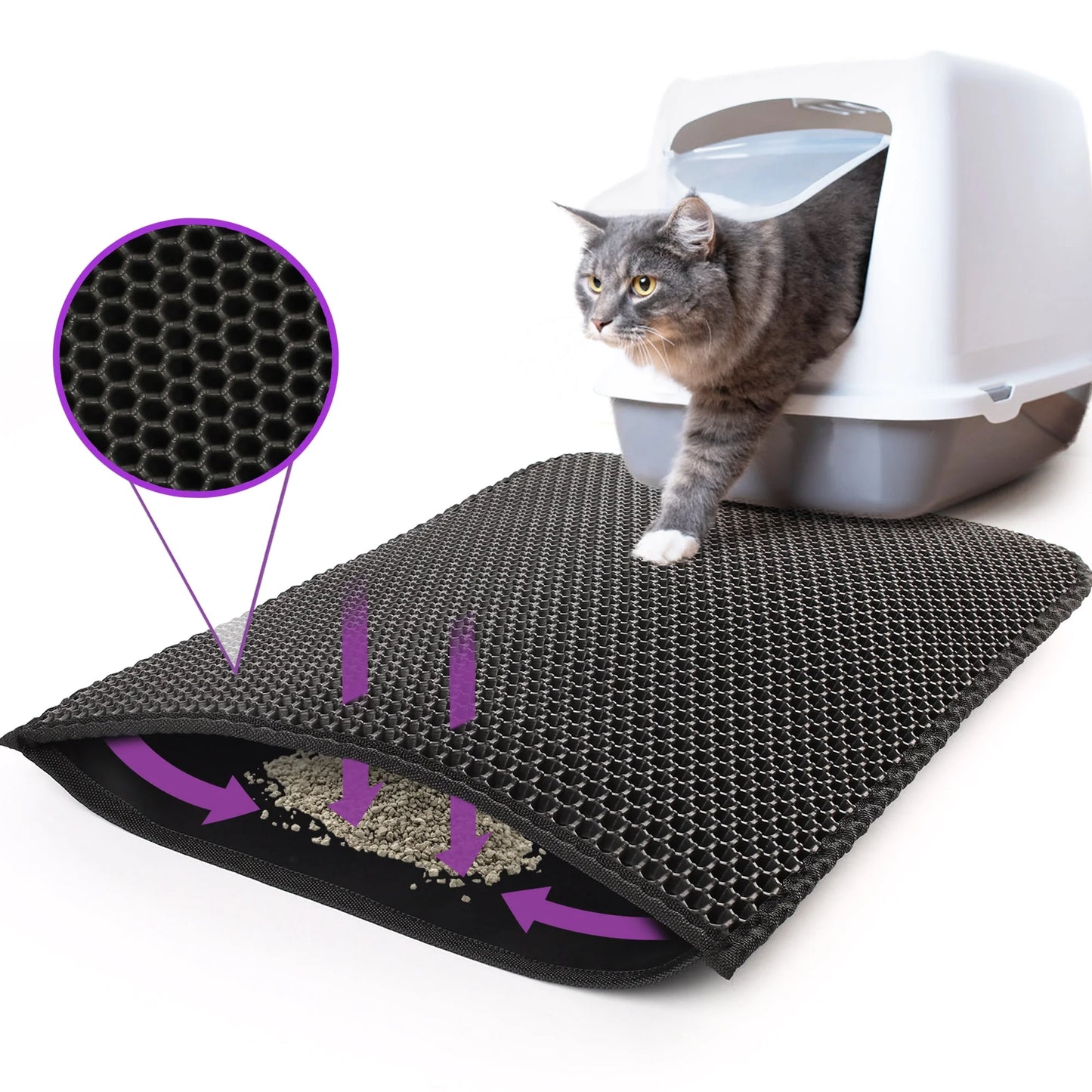 Cat Litter Mat - Double Layer Waterproof Trapper Mat, Non-Slip Design, 24 x 15 Inches, Black