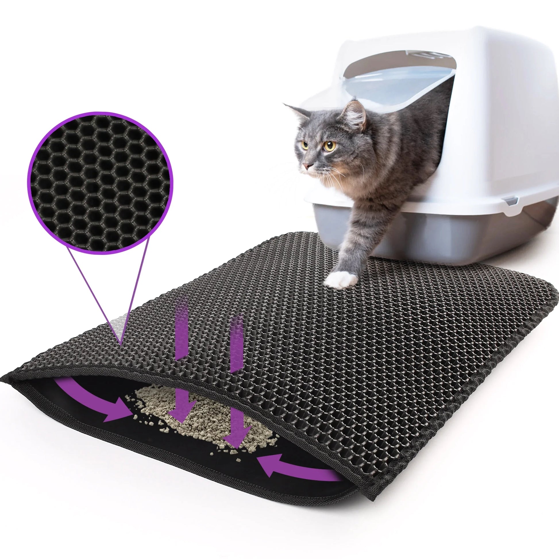 Cat Litter Mat - Double Layer Waterproof Trapper Mat, Non-Slip Design, 24 x 15 Inches, Black