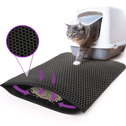Cat Litter Mat - Double Layer Waterproof Trapper Mat, Non-Slip Design, 24 x 15 Inches, Black