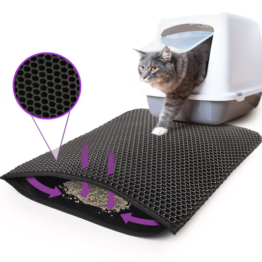 Cat Litter Mat - Double Layer Waterproof Trapper Mat, Non-Slip Design, 24 x 15 Inches, Black