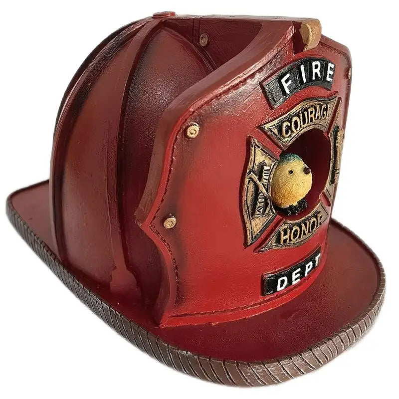 Charming Decorative Bird House Resin Firefighter Hat Shape Hanging Birds Nest Bird Feeder for Garden Patio Lawn Office Outdoor