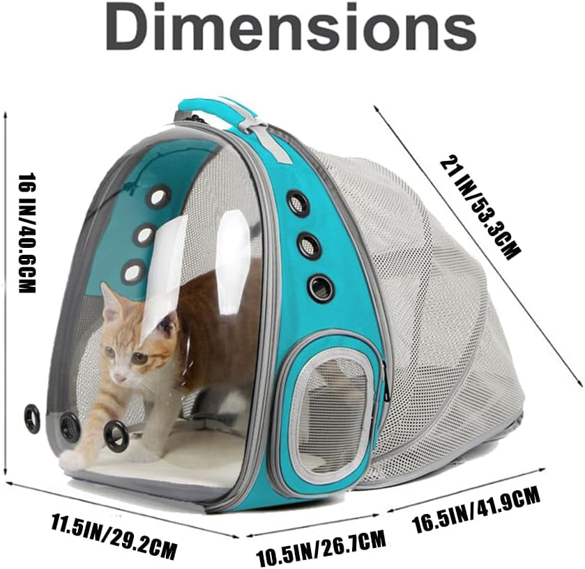Cat Travel Backpack with Ventilation Fan, Accommodates Pets up to 12 lbs, Space Capsule Design with Clear Bubble Window for Kittens and Small Puppies - Green