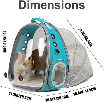 Cat Travel Backpack with Ventilation Fan, Accommodates Pets up to 12 lbs, Space Capsule Design with Clear Bubble Window for Kittens and Small Puppies - Green