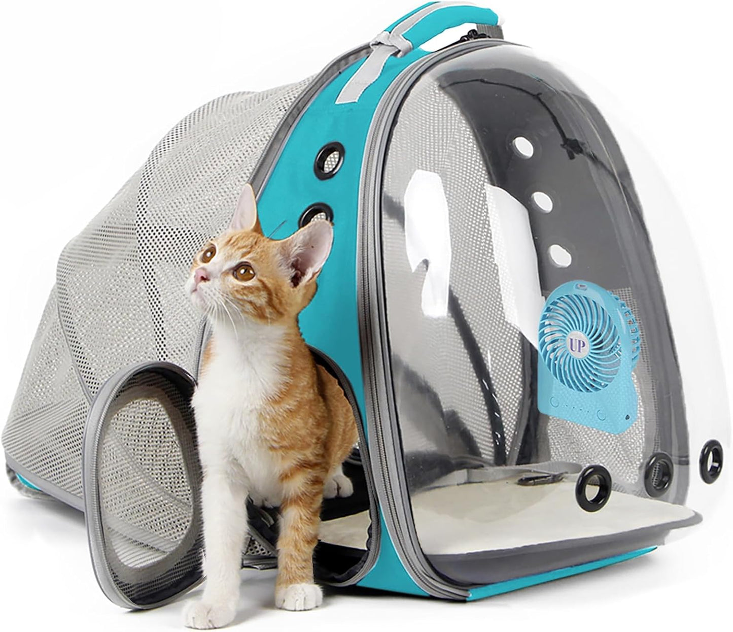 Cat Travel Backpack with Ventilation Fan, Accommodates Pets up to 12 lbs, Space Capsule Design with Clear Bubble Window for Kittens and Small Puppies - Green