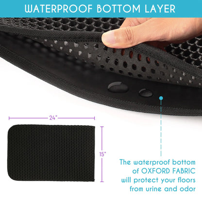Cat Litter Mat - Double Layer Waterproof Trapper Mat, Non-Slip Design, 24 x 15 Inches, Black