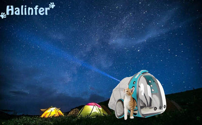 Cat Travel Backpack with Ventilation Fan, Accommodates Pets up to 12 lbs, Space Capsule Design with Clear Bubble Window for Kittens and Small Puppies - Green
