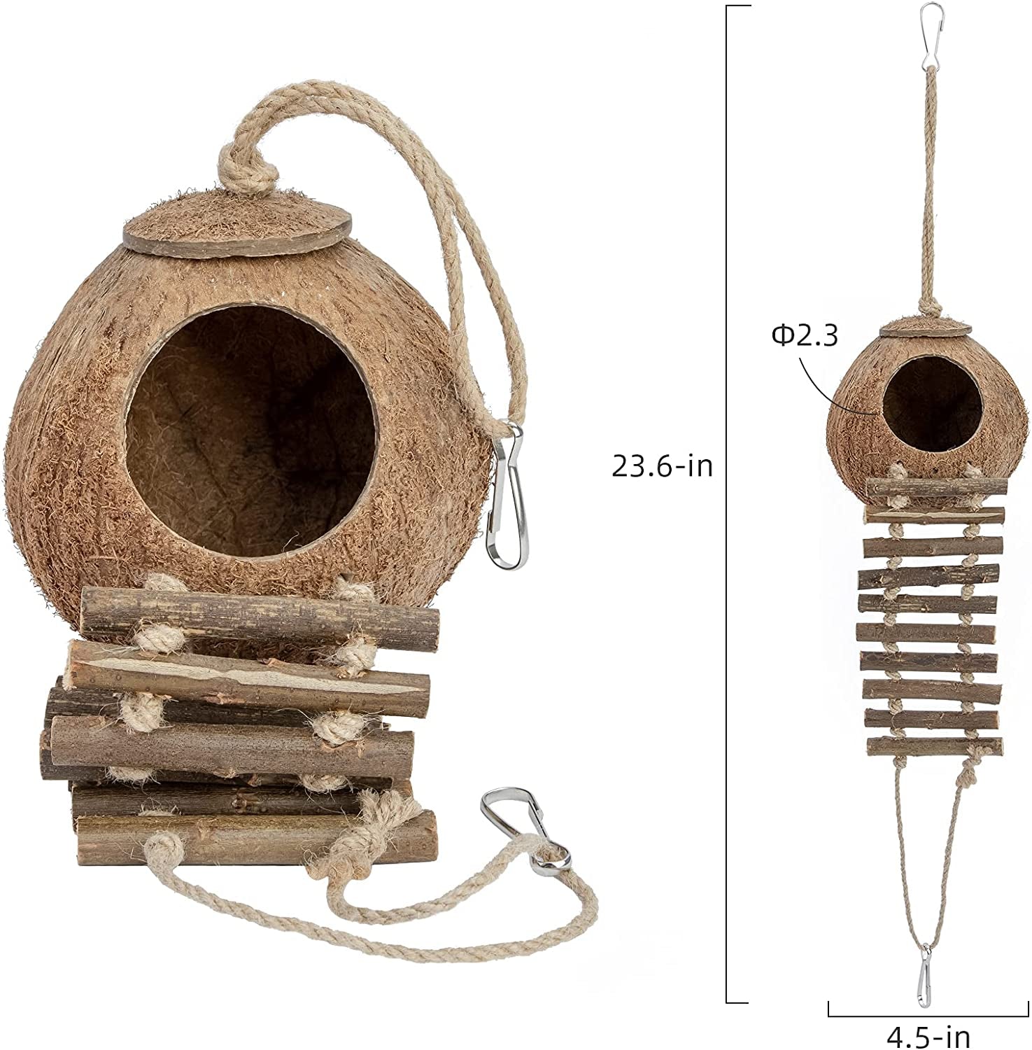 Natural Coconut Hideaway with Ladder for Birds and Small Animals - Enriched Natural Surface Toy