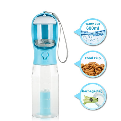 3-in-1 Multifunctional Portable Water Bottle and Food Feeder for Cats and Dogs with Leak-Proof Poop Dispenser