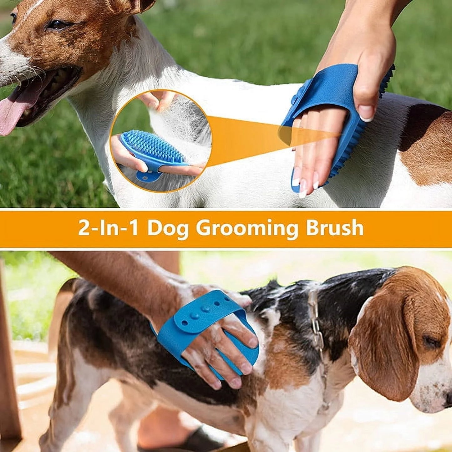 3-Pack Adjustable Width Pet Bath Brushes for Dogs and Cats – Soft Grooming Brushes for Showering and Washing (Blue, Green, Yellow)