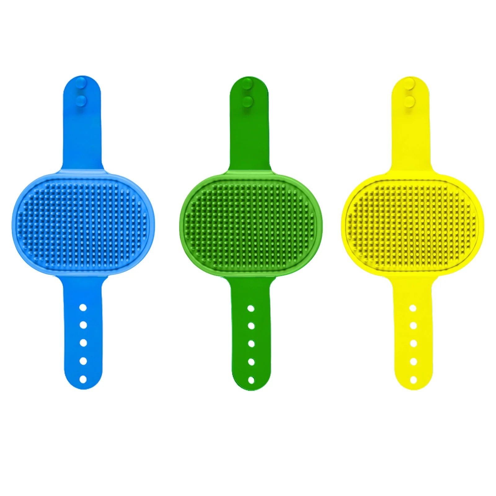 3-Pack Adjustable Width Pet Bath Brushes for Dogs and Cats – Soft Grooming Brushes for Showering and Washing (Blue, Green, Yellow)