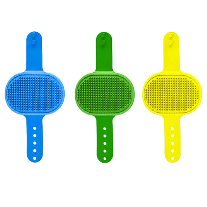 3-Pack Adjustable Width Pet Bath Brushes for Dogs and Cats – Soft Grooming Brushes for Showering and Washing (Blue, Green, Yellow)