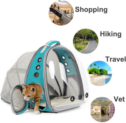 Cat Travel Backpack with Ventilation Fan, Accommodates Pets up to 12 lbs, Space Capsule Design with Clear Bubble Window for Kittens and Small Puppies - Green