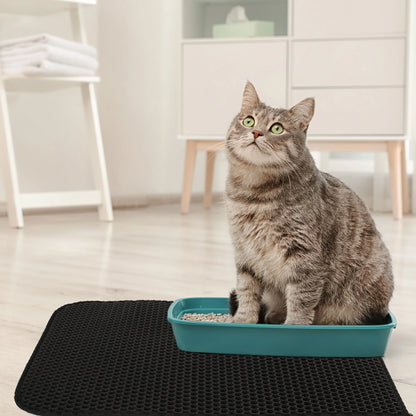 Cat Litter Mat - Double Layer Waterproof Trapper Mat, Non-Slip Design, 24 x 15 Inches, Black