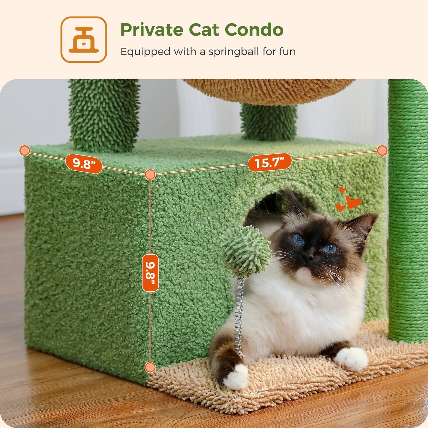 33-Inch Cactus-Themed Cat Tree with Scratching Posts, Spacious Top Perch, and Hammock for Medium Indoor Cats - Green