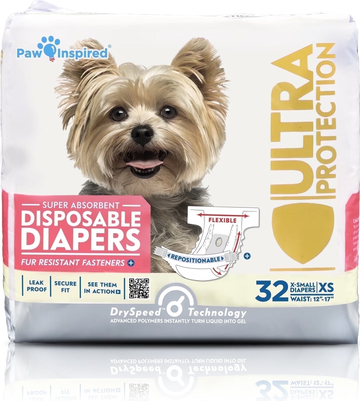 32Ct Disposable Dog Diapers Female X-Small | Puppy, Doggie, Cat Diapers |Diapers for Dogs in Heat Period, Diapers That Stay on Bulk, Senior, Excitable Urination, or Incontinence
