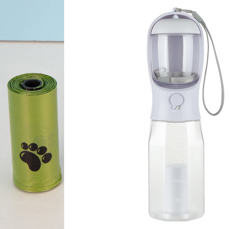 3-in-1 Multifunctional Portable Water Bottle and Food Feeder for Cats and Dogs with Leak-Proof Poop Dispenser