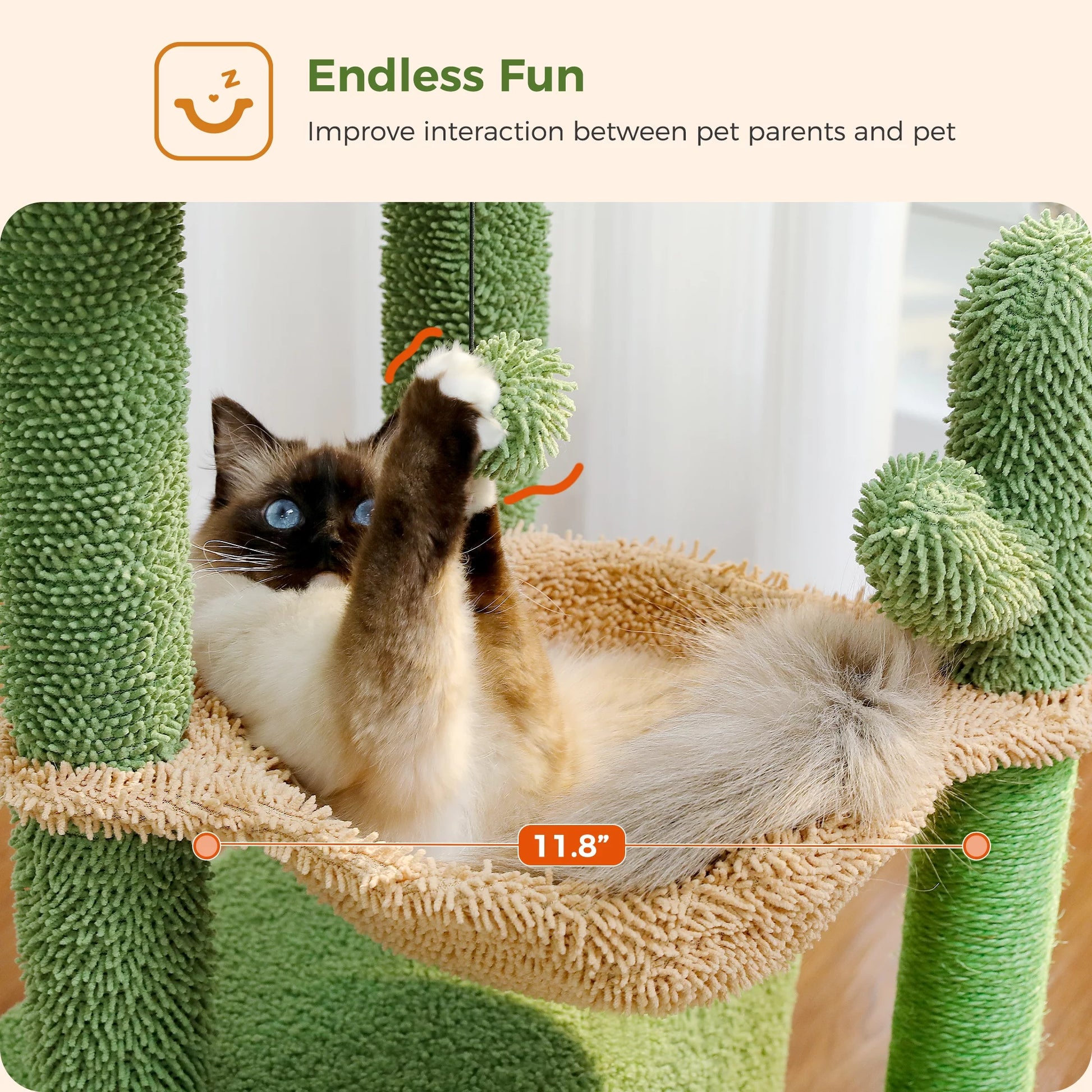 33-Inch Cactus-Themed Cat Tree with Scratching Posts, Spacious Top Perch, and Hammock for Medium Indoor Cats - Green