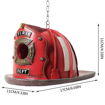 Charming Decorative Bird House Resin Firefighter Hat Shape Hanging Birds Nest Bird Feeder for Garden Patio Lawn Office Outdoor