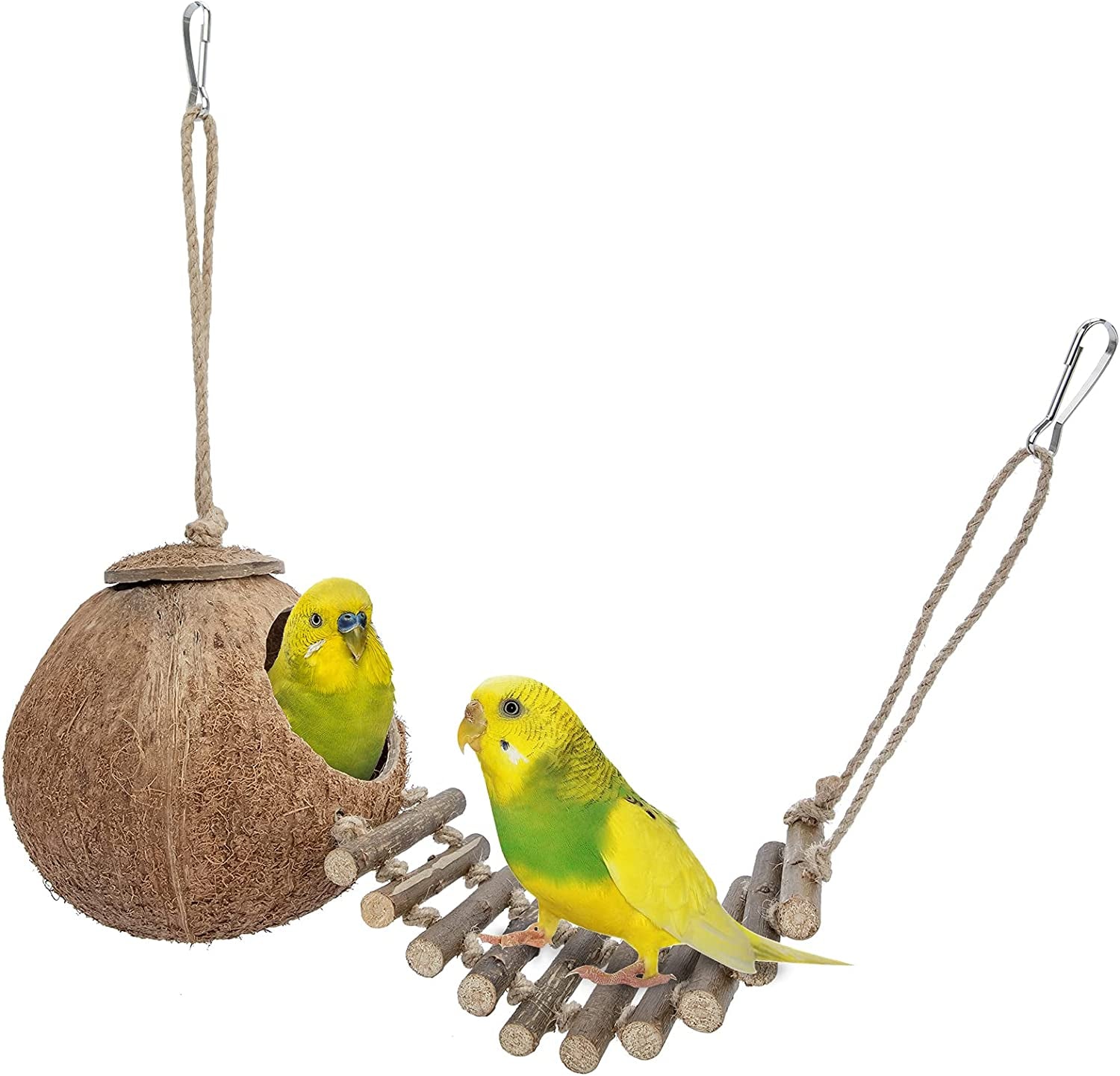 Natural Coconut Hideaway with Ladder for Birds and Small Animals - Enriched Natural Surface Toy