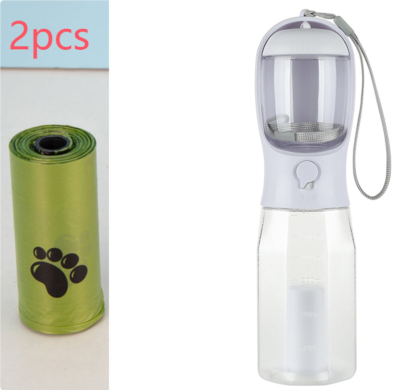 3-in-1 Multifunctional Portable Water Bottle and Food Feeder for Cats and Dogs with Leak-Proof Poop Dispenser