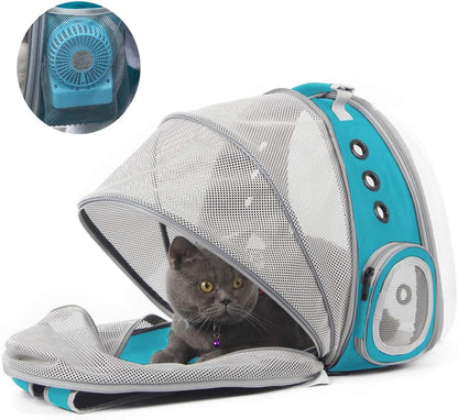Cat Travel Backpack with Ventilation Fan, Accommodates Pets up to 12 lbs, Space Capsule Design with Clear Bubble Window for Kittens and Small Puppies - Green