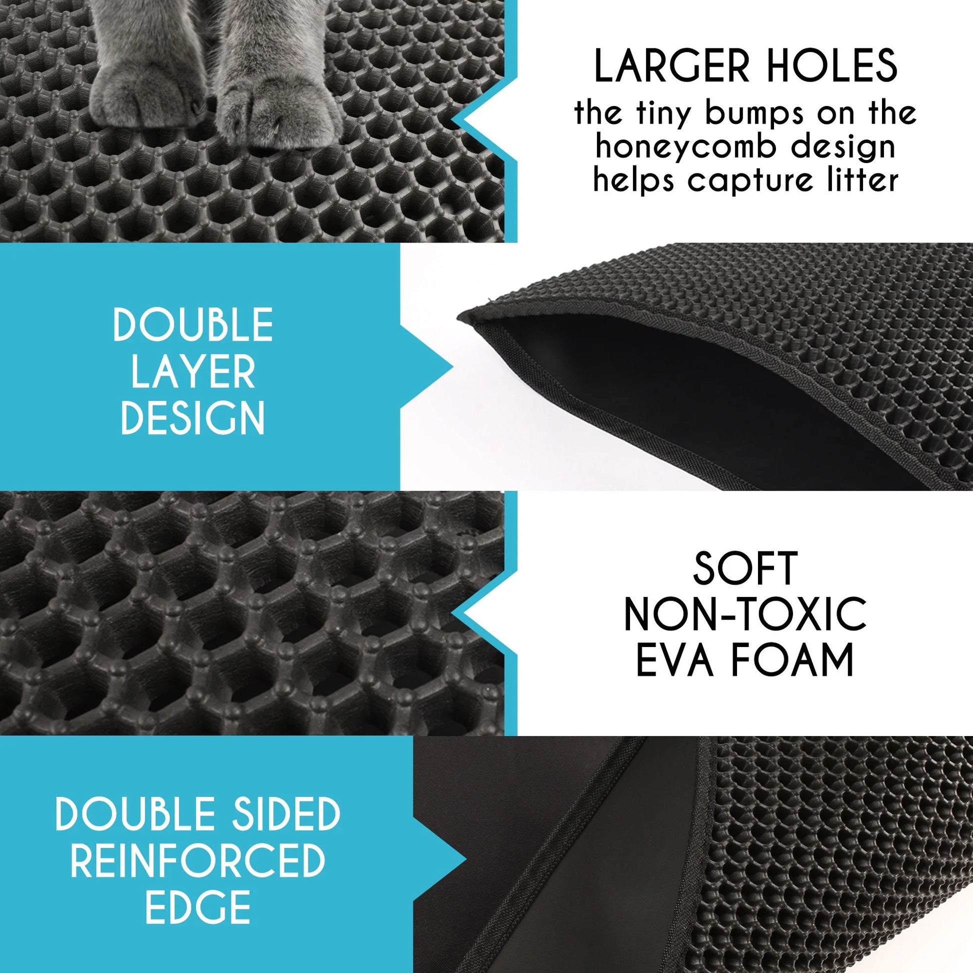 Cat Litter Mat - Double Layer Waterproof Trapper Mat, Non-Slip Design, 24 x 15 Inches, Black