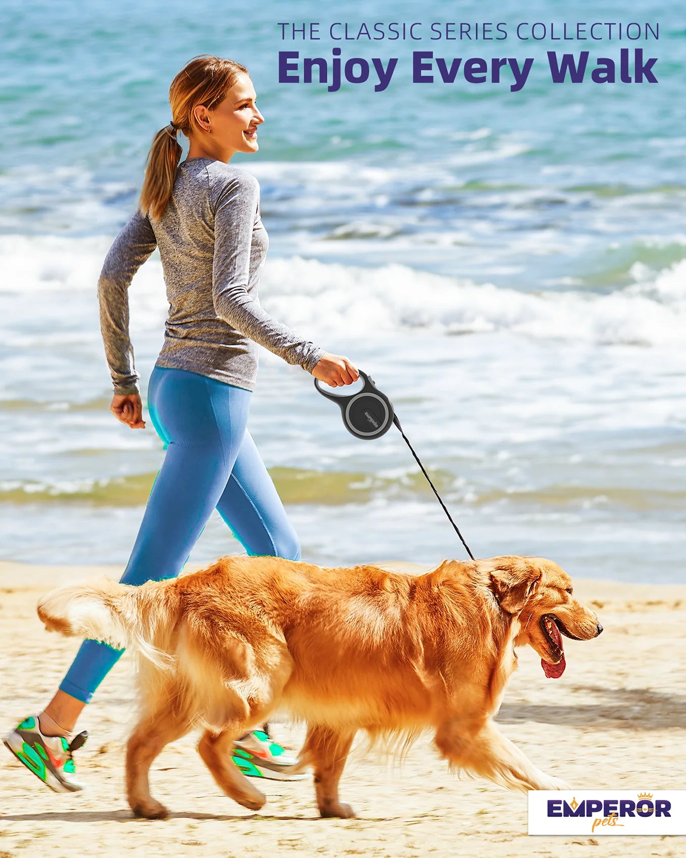 16 Ft Heavy-Duty Retractable Dog Leash for Large Dogs up to 110 lbs - Gray - Model GY16-50
