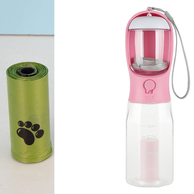 3-in-1 Multifunctional Portable Water Bottle and Food Feeder for Cats and Dogs with Leak-Proof Poop Dispenser