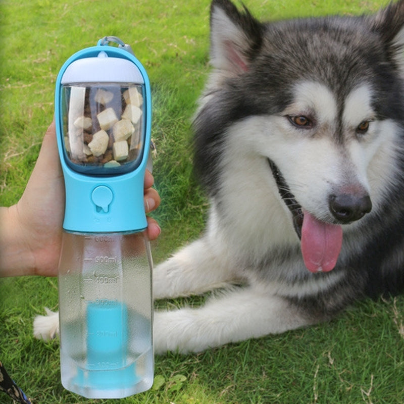 3-in-1 Multifunctional Portable Water Bottle and Food Feeder for Cats and Dogs with Leak-Proof Poop Dispenser